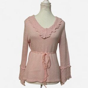 Pink Lace Trim Knit Top